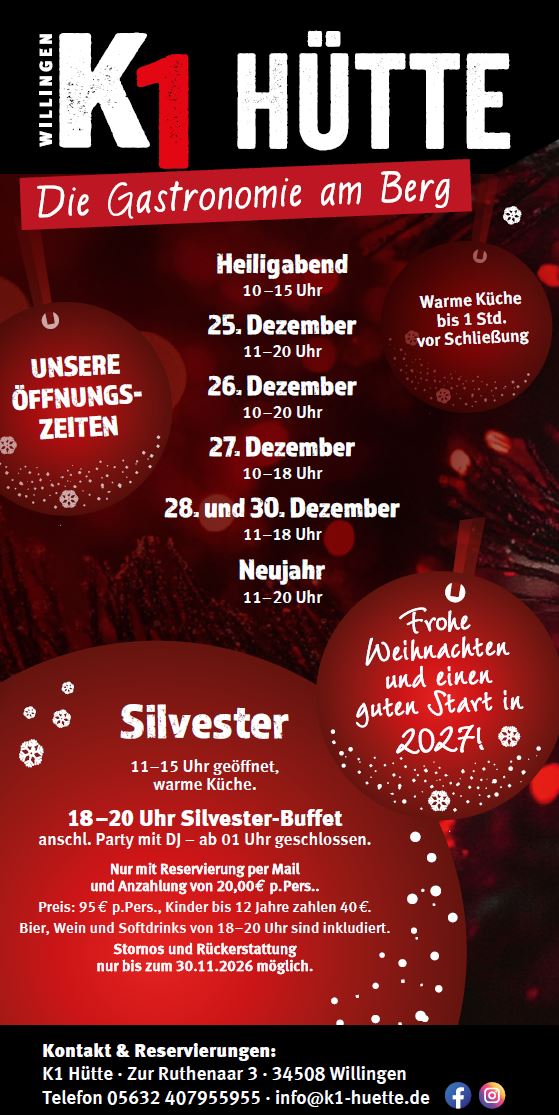Weihnachten Silvester 2026 K1 H&uuml;tte